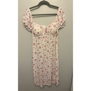 No‎ Boundaries Dress Women's Medium White Pink Floral Baby Doll Midi Y2K Cottage